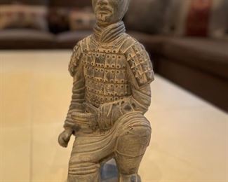 Chinese carved stone warrior with stamp. Measures 12" x 5." Photo 1 of 3.