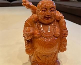 Glazed wood Buddha. Measures 6" x 3". Photo 1 of 3.