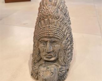 Iroquois carved stone Eagle Chief. Signed by artist. Photo 1 of 2.