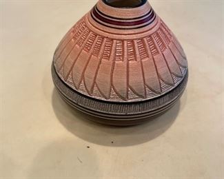 Navajo clay pot signed by artist. Measures 4" W x 3" H. Photo 1 of 2.