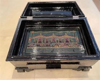 Burmese black lacquer box. Measures 12" x 8" x 7" H. Photo 2 of 2.
