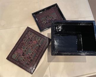 Burmese oxblood lacquer box. Measures 11" x 9" H x 8" W. Photo 3 of 3.