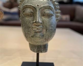 Buddha head on stand. Measures 10" H x 6".