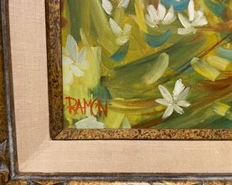 Vintage oil painting of two young girls. Signed by Ramon. Photo 1 of 2.