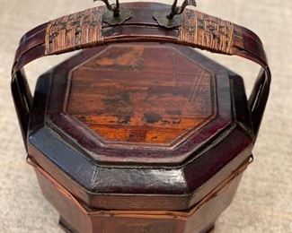 19th Century Wedding Basket. Zhejiang Provence, China. Circa 1860 - 1880. Measures 10" D x 12" H. Photo 2 of 4.