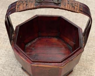 19th Century Wedding Basket. Zhejiang Provence, China. Circa 1860 - 1880. Measures 10" D x 12" H. Photo 4 of 4.