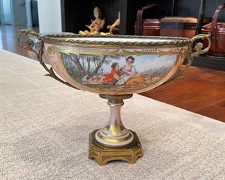 Porcelain and Brass Pedestal Bowl. Photo 1 of 4.