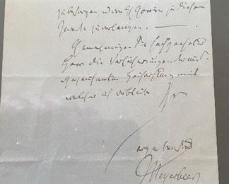 Signed letter by Meyerbeer
