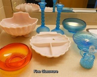 Custard glass and blue hobnail - Fenton also available