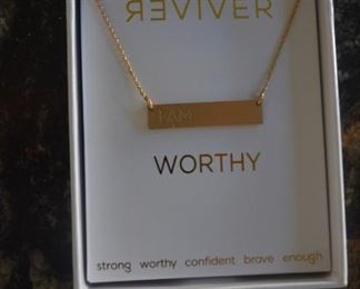 new mantra necklaces that say one of the following: One side says "I am" the other side says either worthy, confident, strong, brave or enough. All proceeds to Central High School football camp