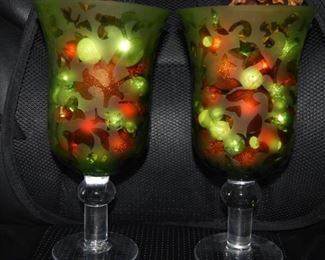 LARGE GREEN GLASS CONTAINERS - PICTURED HERE WITH CHRISTMAS FILLER - BUT CAN BE USED FOR ANY SEASON