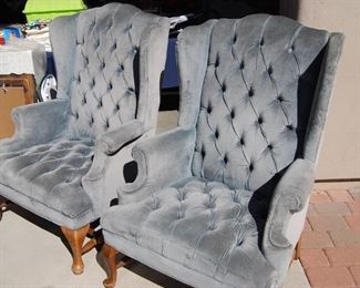 BLUE/GRAY TUFTED WINGBACK CHAIRS