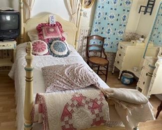 Painted Twin 1940s Bed w mattress $60