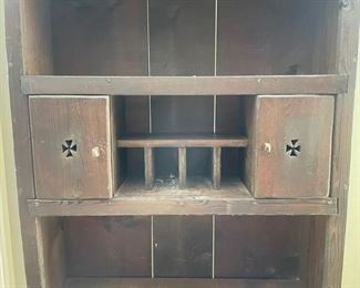 Primitive secretary desk with storage shelf and Formee Cross detailing. Photo 2 of 3.