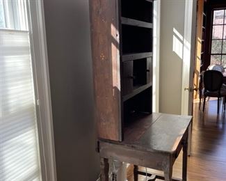 Primitive secretary desk with storage shelf and Formee Cross detailing. Photo 1 of 3.