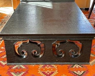 Rozmallin Asian motif crackle finish cocktail table. Measures 60" W x 40" D x 17" H. Photo 2 of 4.