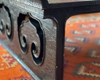Rozmallin Asian motif crackle finish cocktail table. Measures 60" W x 40" D x 17" H. Photo 3 of 4.