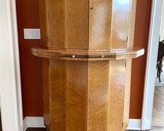 Art Deco Bar Cabinet with burl wood veneer paneling. 43" W x 21" D x 66" H. Photo 1 of 7.
