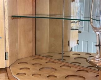 Art Deco Bar Cabinet with burl wood veneer paneling. Measures 43" W x 21" D x 66" H. Photo 6 of 7.