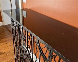 Radiator Console signed by Roque. Wrought Iron: 31"W x 12" D x 39: H. Absolute Black Granite Top. 3/4" Thick. Photo 5 of 5.