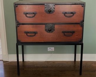 19th Century Japanese Lacquer Tansu custom fitted on metal base. Made of Kiriwood - 2 available. Each measures 37" W x 18" D x 42" H (chest without metal base is 32" H). Photo 1 of 4.