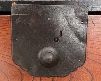 19th Century Japanese Lacquer Tansu custom fitted on metal base. Made of Kiriwood - 2 available. Each measures 37" W x 18" D x 42" H (chest without metal base is 32" H). Photo 4 of 4.