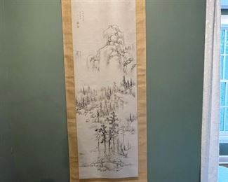 Antique Japanese hanging scroll by Chikuto. "Autumn Landscape." Photo 1 of 3.
