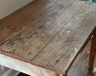 Desk with hair-on-hide paneled apron. Measures 35.5" W x 23.25" D x 28.5". Photo 5 of 6.