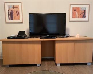 Console. Measures 94" W x 23" D x 30"H. Can be separated into two units.