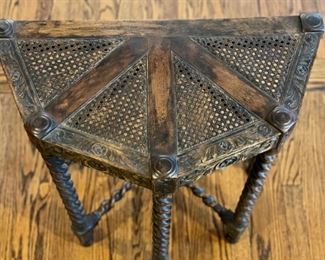 Cane-top demi-lune side table with barley twist legs. Measures 25.5" W x 13.5" D x 28.5" H. Photo 1 of 4.