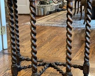 Cane-top demi-lune side table with barley twist legs. Measures 25.5" W x 13.5" D x 28.5" H. Photo 2 of 4.