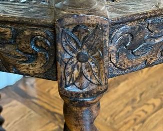 Cane-top demi-lune side table with barley twist legs. Measures 25.5" W x 13.5" D x 28.5" H. Photo 3 of 4.