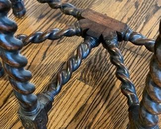 Cane-top demi-lune side table with barley twist legs. Measures 25.5" W x 13.5" D x 28.5" H. Photo 4 of 4.