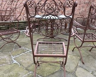 Woodard Wrought Iron Table with Glass Top and set of 6 Chairs. Photo 2 of 5.