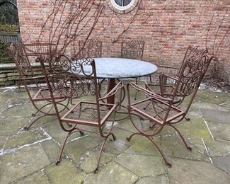 Woodard Wrought Iron Table with Glass Top and set of 6 Chairs. Photo 1 of 5.