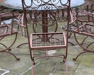 Woodard Wrought Iron Table with Glass Top and set of 6 Chairs. Photo 4 of 5.