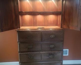Carved Wood Cabinet with Interior Lighting. Mexico. Measures 42" W x 18" D x 78.4" H. Photo 2 of 3.