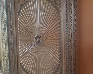 Carved Wood Cabinet with Interior Lighting. Mexico. Measures 42" W x 18" D x 78.4" H. Photo 3 of 3.