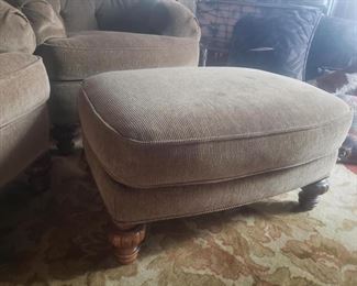 Set of two tufted back chenille upholstered club chairs & ottoman. Photo 4 of 4.