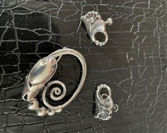 George Jensen Sterling Silver Pin and Earring set. Photo 1 of 2.