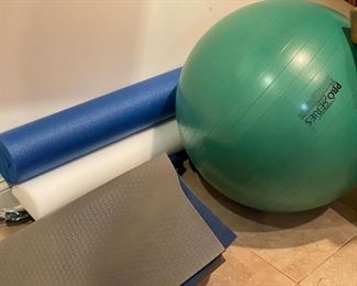 Yoga mats and other exercise equipment.