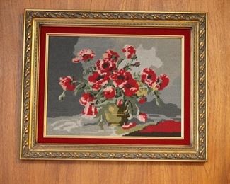 VINTAGE NEEDLE POINT WITH GOLD WOOD FRAME 