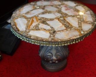 ANTIQUE STONE TOP ROUND TABLE 