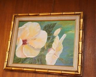 OIL PAINTING OF WHITE FLOWERS 