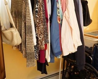 VINTAGE CLOTHING AND METAL CLOTHING RACK 