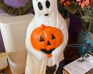 Vintage Large ghost with pumpkin and black cat blow mold