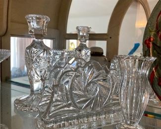 crystal candleholders; napkin holder