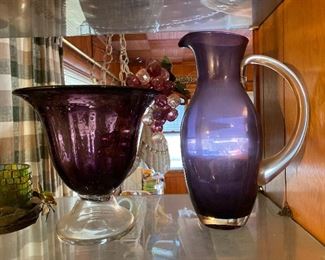 Decorative glass vase & pitcher