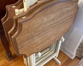 Wooden tray tables with stand; set of 4