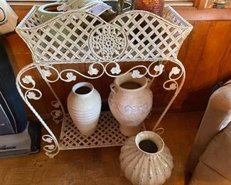 Wrought iron vintage lattice planter box and stand